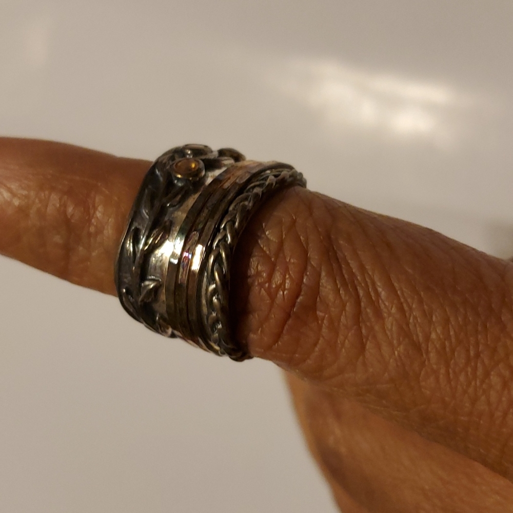 Or Paz Silver Ring with Gold and Amber Highlights - Picture 4 of 6